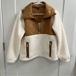 J.Crew White and Tan Sherpa Half Zip